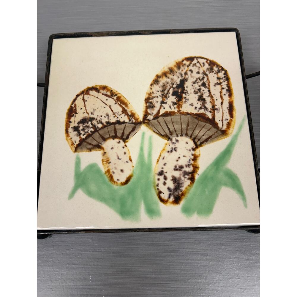 Vintage Franciscan Interpace USA 6x 6 in Tile Trivet Hot Plate with Metal Holder